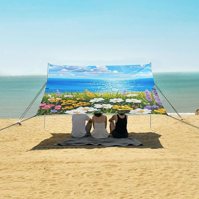Beach Canopy with Windproof Ropes &amp Sandbags Beach Tent Sun Shade Sun Shelter for Camping Trips Fishing Backyard Fun or Picnics Landscape