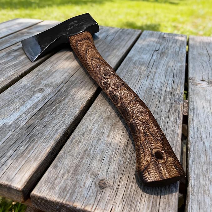 14.6 Hatchet Camping Axe with Sheath Bushcraft Hatchet with 1065 Carbon Steel and Beech Handle – Hand-Forged Axe for Outdoor Survival and Adventures