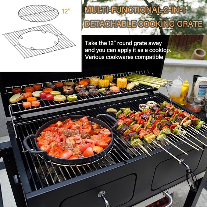 ONLYFIRE GRILLS Large BBQ Charcoal Grill with Cart &amp 2 Liftable Charcoal Trays 794 SQ.IN Cooking Area Heavy Duty Outdoor Barbecue Grill with Foldable Side Tables Wheels &amp Cover GS339