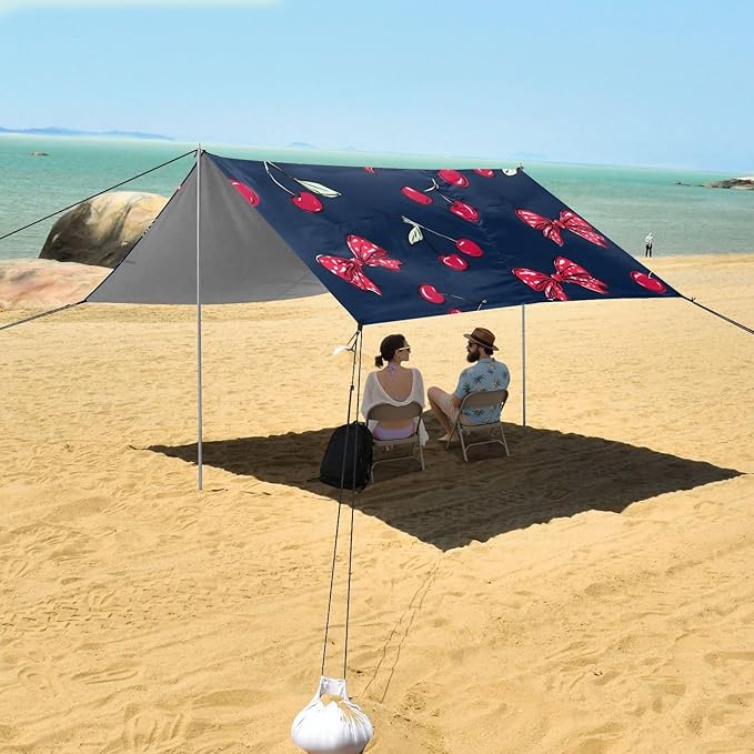 ALAZA Cherry Red Polka Dot Bow Pattern Beach Tent Sun Shelter Portable Canopy Sunshade for Outdoor Camping Picnics Backyard Fun 10x9 ft