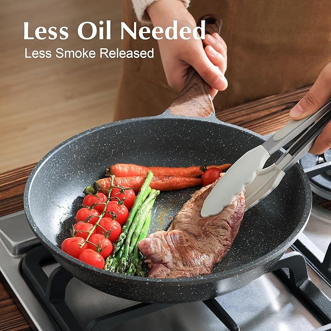SENSARTE Nonstick Frying Pan Skillet with Lid Omelet Pan with Cover Healthy Cooking Chef's Pan Kitchen Cooking Pan Free of Intentionally Added PFOA/PFOS (12.5inch + Glass Lid)