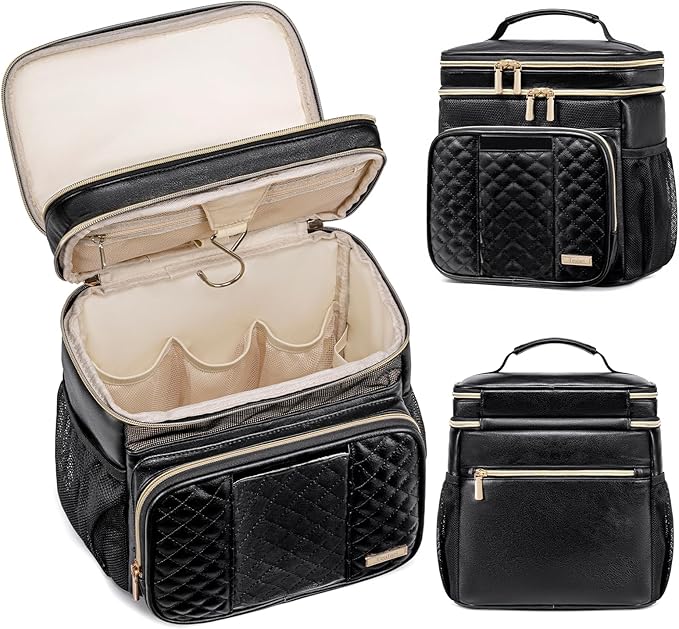Large Leather Toiletry Bag for Women MenBathroom BagWater Resistant Shower BagMakeup BagPortable Shower Caddy for College DormHanging Travel Toiletry Bag with Transparent Waterproof Phone Pocket