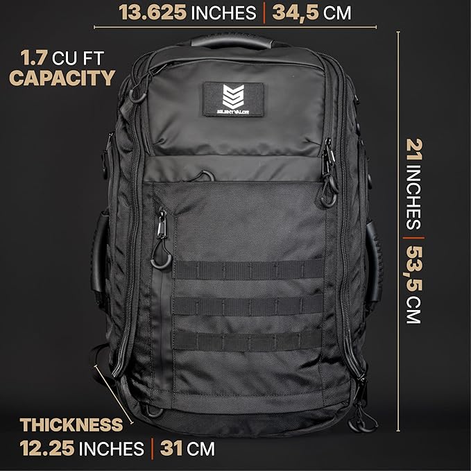CARGO 48L Tactical Travel Backpack Dual 17 Inch Device Bays RF and NFC Shielded Compartments 1000D Water Resistant Shell MOLLE Compatible Duffel Convertible 3 Day Pack