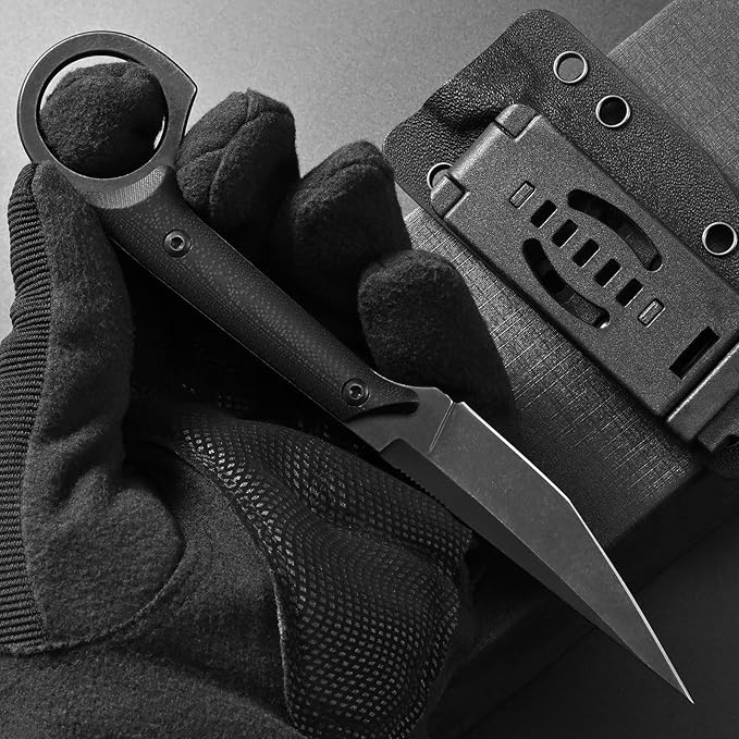 Ccanku C1140 Fixed Blade Knife D2 Blade G10 Handle Claw Knife for Outdoor EDC Tool Survival Hiking Camping (Black)