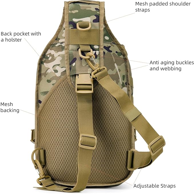 AMHEH 15L 1050D Tactical Sling Bag - Everyday Carry Crossbody Backpack with MOLLE and Concealed Back Pocket Fits 12 Laptop Camo