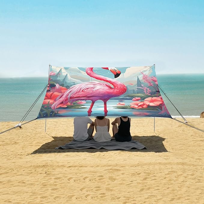 ALAZA Exotic Flamingo Pattern Beach Tent Sun Shelter Portable Canopy Sunshade for Outdoor Camping Picnics Backyard Fun 10x9 ft