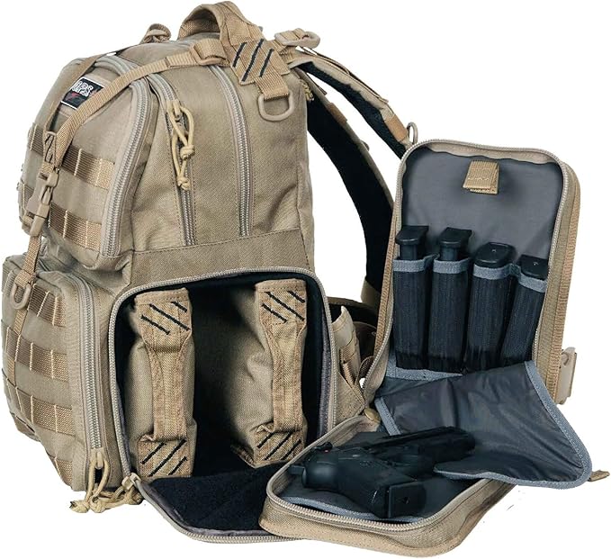 G.P.S. Tactical Range Backpack | Gray Digital | 3 Handguns Capacity | MOLLE Webbing | Durable Waterproof Stain-Resistant Shooting Tactical Gear