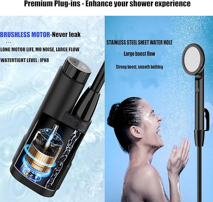 Portable shower camping shower outdoor shower with digital temperature display equipped with removable large capacity rechargeable batterySuitable for camping pet bathing