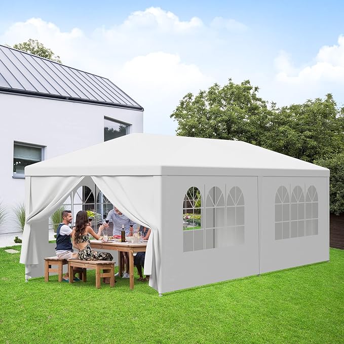 HomGarden 10'x20' Outdoor Canopy Tent Camping Gazebo Storage Shelter Pavilion Cater for Party Wedding Events BBQ w/4 Removable Enclosure Sidewalls &amp 2 Zippered Doorways