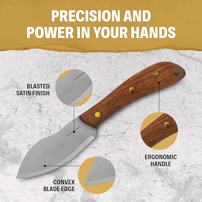 Condor Tool &amp Knife Nessmuk Knife 4 Inch W/Leather Sheath - 1075 High-Carbon Steel Blade - Ergonomic Walnut Handle for Precise Control - Ideal for Survival Camping and Outdoor Adventures