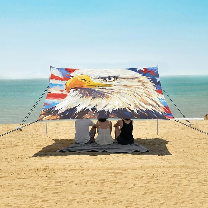 ALAZA Eagles Star Independence Day Beach Tent Sun Shelter Portable Canopy Sunshade for Outdoor Camping Picnics Backyard Fun 10x9 ft