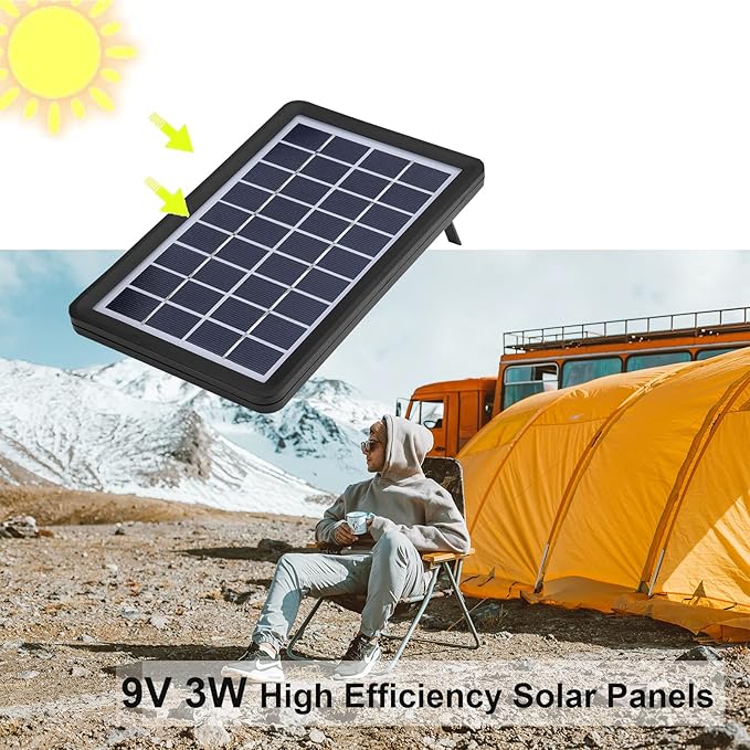 ASHATA 9V 3W Solar Panel 93% Light Transmittance 18% Conversion Rate IP65 Polysilicon Solar Panel Power Backup with DC Port Charging for LED Lights Mini Fans etc
