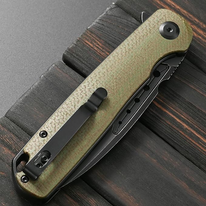 Sitivien ST131 Folding KnifeD2 Blade Micarta Handle EDC Tool Knife with Liner Lock for Outdoor Camping Hiking Fishing(Green)