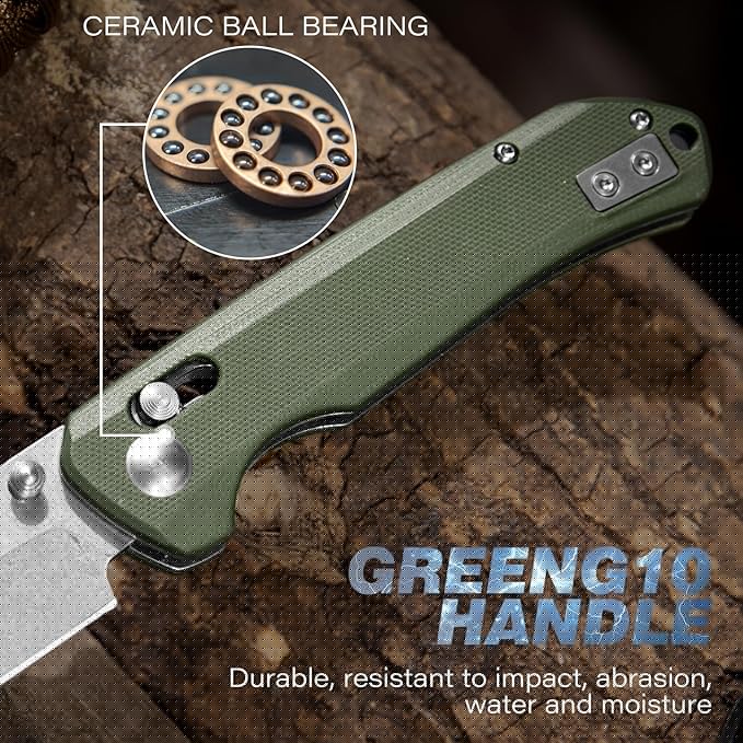 Dispatch Axis Lock Folding Pocket Knife with Clip 3.46 D2 Steel Drop Point Blade and G10 Handle Crossbar Lock EDC Pocket Knife for Men Women Hiking Camping Hunting Survival Knives