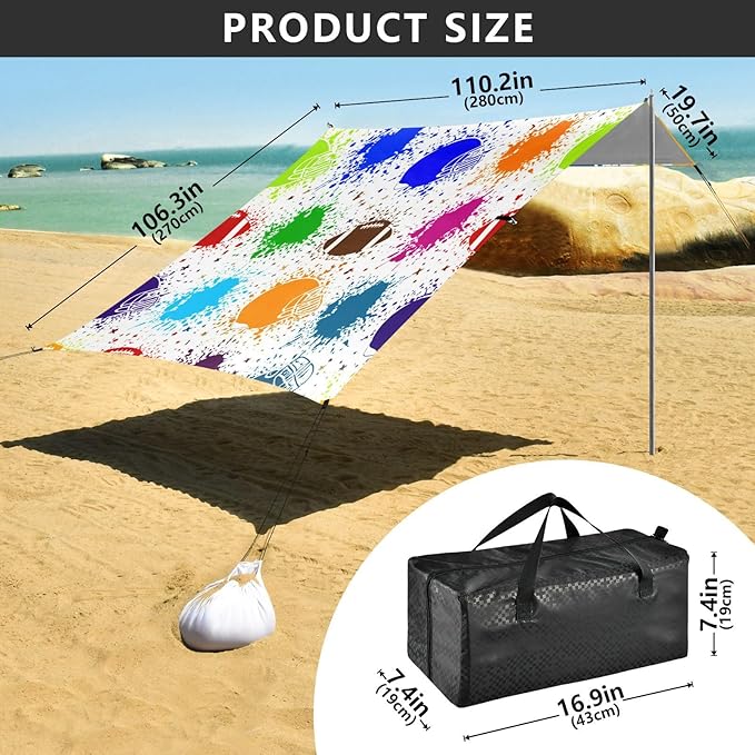 xigua Football Beach Tent Sun Shelter with Carrying Bag - Silver Coated Oxford Fabric Beach Canopy for Beach Camping Fishing - Includes Windproof Ropes Sandbags &amp Stakes