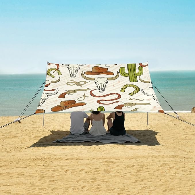 xigua Cowboy Hat Beach Tent Sun Shelter with Carrying Bag - Silver Coated Oxford Fabric Beach Canopy for Beach Camping Fishing - Includes Windproof Ropes Sandbags &amp Stakes