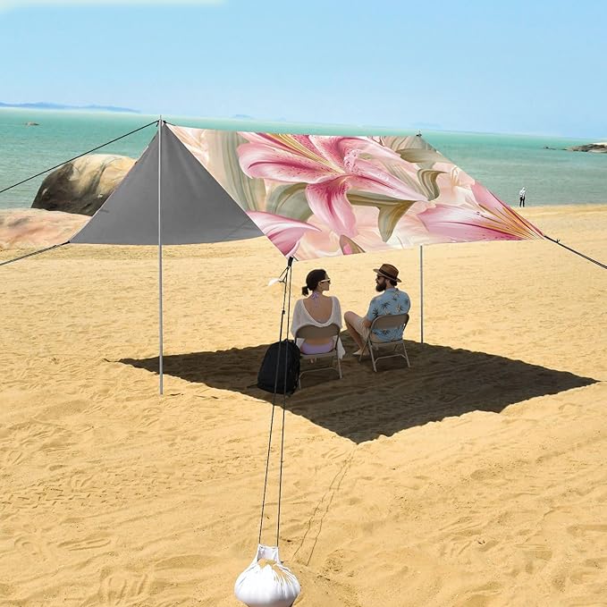 ALAZA Pink Golden Lily Summer Beach Tent Sun Shelter Portable Canopy Sunshade for Outdoor Camping Picnics Backyard Fun 10x9 ft