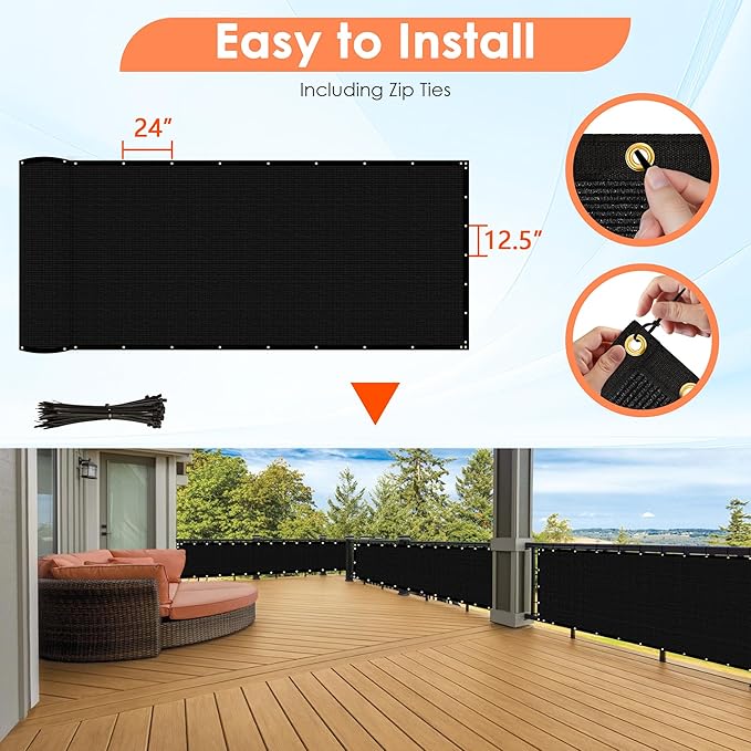 iCover 4x25ft Privacy Screen Fence Outdoor Fencing Panels Garden Windscreen Mesh Shade Sail Net Barrier Include Reinforced Bindings and Brass Grommets Cable Zip Ties Black