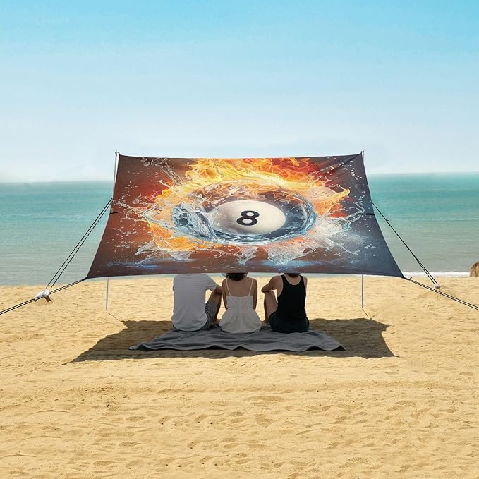 ALAZA Number Eight Billiard Ball Spirits Fire Water Beach Tent Sun Shelter Portable Canopy Sunshade for Outdoor Camping Picnics Backyard Fun 10x9 ft