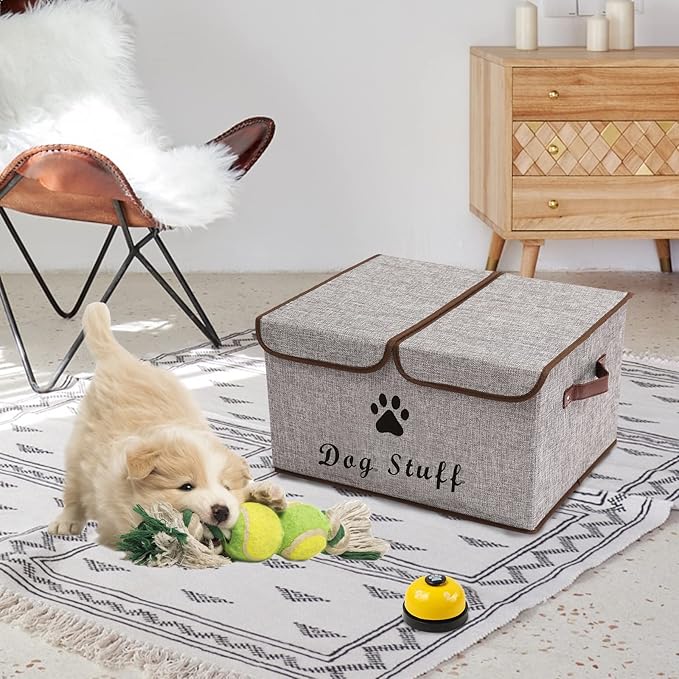 Dog toy box with lid dog storage organizer perfect basket for dog toys living room playroom closet home organization and storage - LightGray