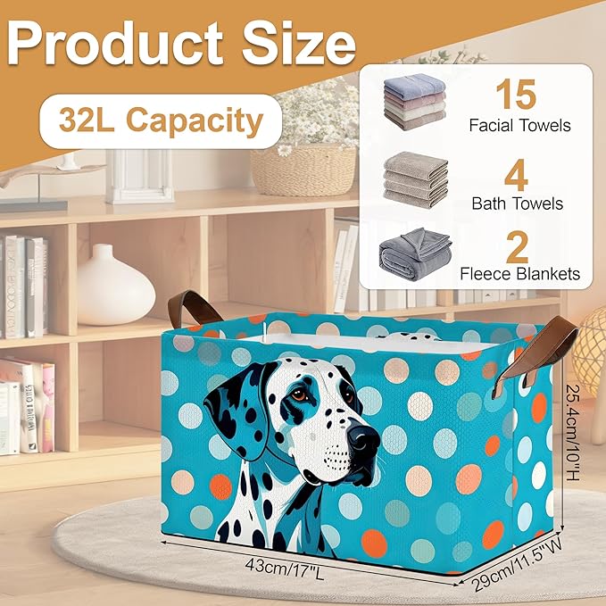 Storage Bin with Handles Blue-Spotted Dog Cute Animal Collapsible Laundry Baskets for Books Laundry - Use in Nursery Closet Organizers and Storage Blanket Basket