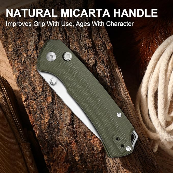 Kizer T1 BD EDC Pocket Knife 3.2 Nitro-V Steel Drop Point Folding Knives with Micarta Handle Thumb Stud Opener Button Liner Lock for Camping Hiking Fishing V3490.2BA1