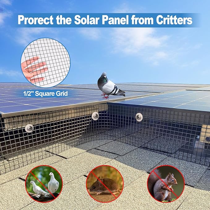 INCIKITI Critter Guard for Solar Panel Bird-Guard 6in x 100ft PVC Coated Pigeon Netting 1/2 Bird Mesh with 100 Fastener Clips 20 Tie Wire Cutting Scissor Gloves Pigeon Solar Panel Mesh for Bird