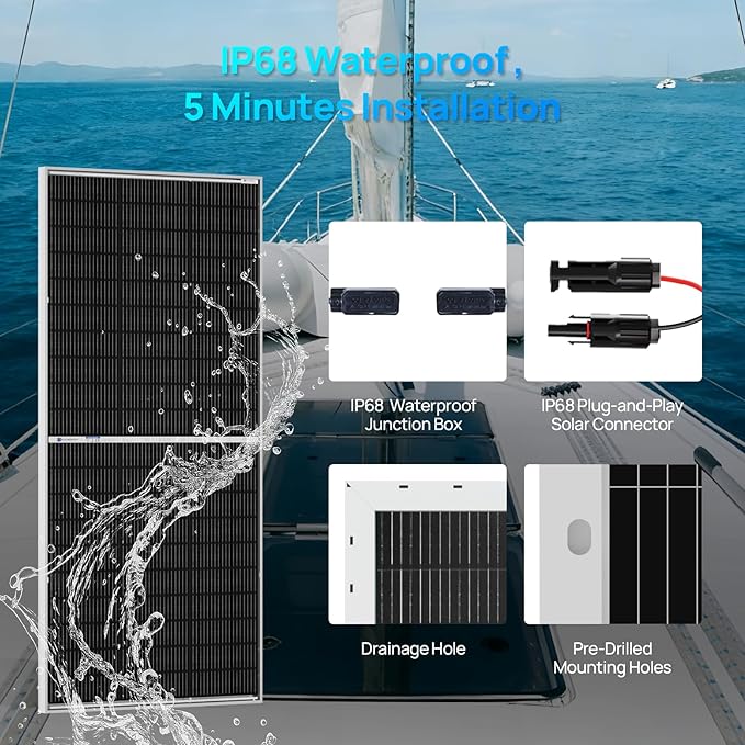 ECO-WORTHY N-Type 18BB Bifacial Solar Panels 2PCS 195W 12 Volt Monocrystalline Solar Panel with 25% High Conversion Efficiency Ideal for RV Boat Roof FarmHome &amp Off-Grid Applications