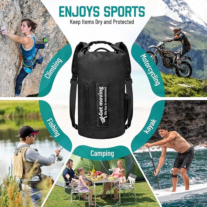 BKNOOU Dry Bag Waterproof Backpack for Women Men 10L/20L Roll Top Lightweight Dry Storage Bag Backpack for Travel Kayaking Boating Rafting Camping Hiking and Beach with Phone Pouch