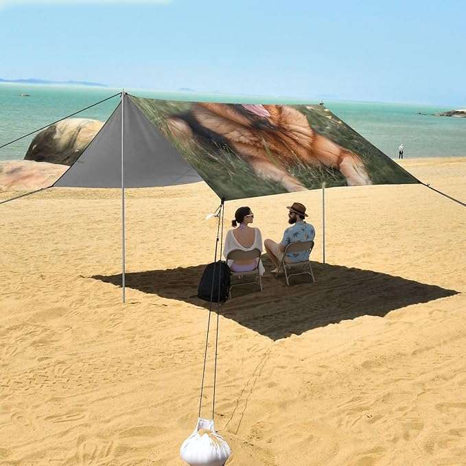 ALAZA German Shepherd Dog Laying in Grass Beach Tent Sun Shelter Portable Canopy Sunshade for Outdoor Camping Picnics Backyard Fun 10x9 ft
