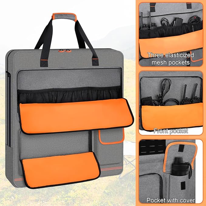 Solar Panel Storage Bag with Orange Lining Deepened Opening Zipper with Pull and Multi-Accessory Space Solar Panel Travel Carrying Case Fit for Jackery SolarSaga 100W 100X 200W Gray