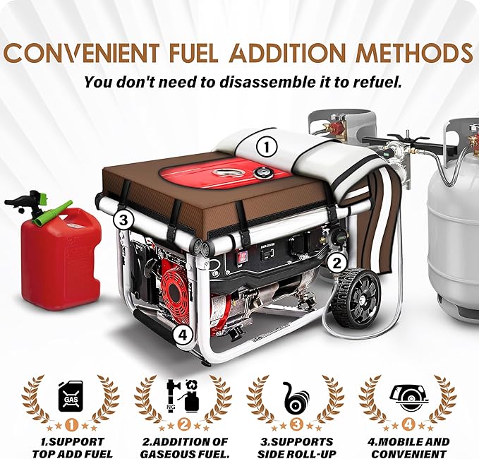 Running Generator Cover. 32L×24W×24H Generator Cover Top Can Be Opened for Refueling 900D+210D Heavy Duty Waterproof PVC Transparent Visual Operation Window Coffee