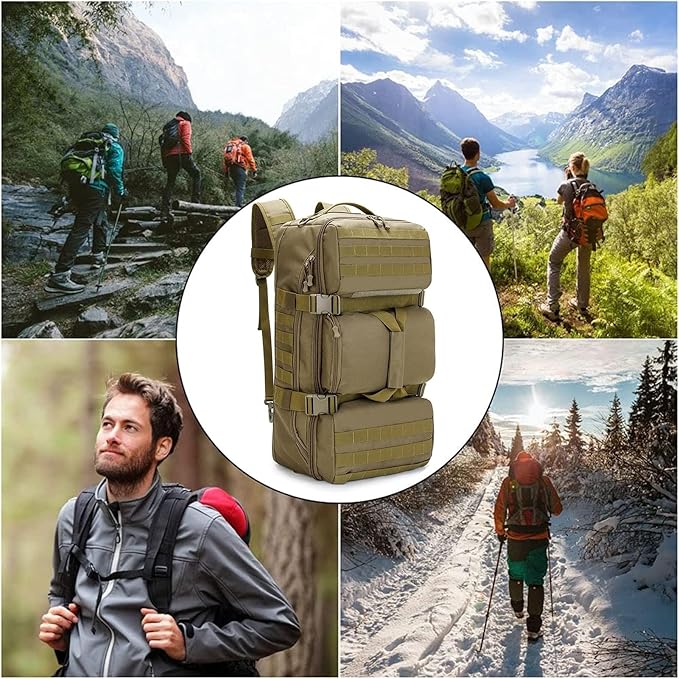Military Tactical Backpack 60L Extra Large Waterproof Outdoor Hiking Backpack Men's Camping Backpack Hiking Duffel Bag for Hunting Hiking Fishing Climbing Travel Deserts (Color : D)