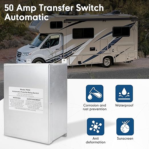 RV Transfer Switch 50 Amp Automatic Transfer Switch for RV Speedboats Home Standby 120/240 Volt PD52 Power