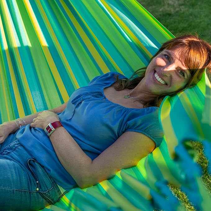 LA SIESTA Brisa Classic Hammock Handmade Weather-Resistant Tear-Resistant Hammock for Indoor &amp Outdoor Relaxation Size-Double - Lime