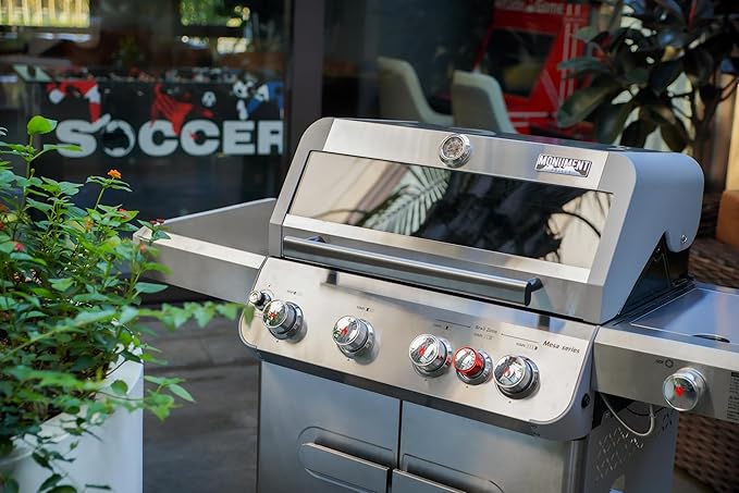 Monument Grills 4+1 Outdoor Barbecue Stainless Steel Propane Gas Grill 4 Burners &amp 1 Side Burner 62000 BTU Patio Garden Barbecue Grill with Knob Controls Mesa415BZ