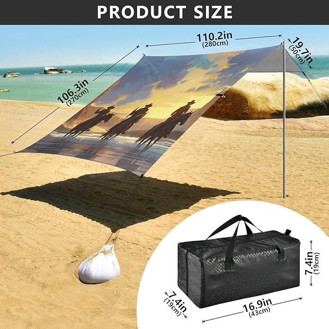 Beach Canopy with Windproof Ropes &amp Sandbags Beach Tent Sun Shade Sun Shelter for Camping Trips Fishing Backyard Fun or Picnics Cowboy