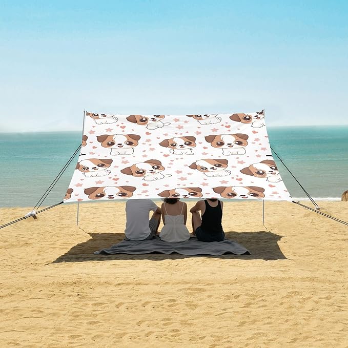 ALAZA Cute Dog Star Love Pattern Beach Tent Sun Shelter Portable Canopy Sunshade for Outdoor Camping Picnics Backyard Fun 10x9 ft