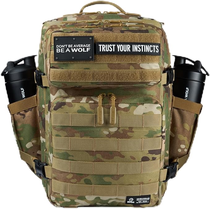 WOLFpak 35L Athletic Gym Backpack - Durable 1000D Waterproof Oxford Material with MOLLE Webbing Laptop Pocket &amp Dual Cup Holders Durable Fitness/Travel/Military Daypack (OCP Camo)
