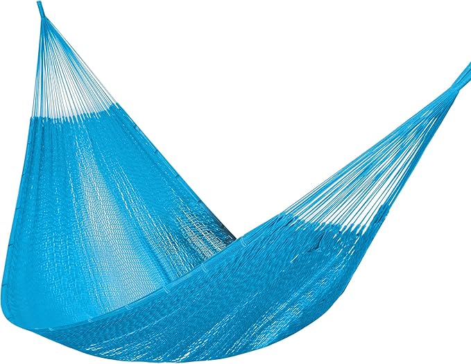 PNAEUT Handwoven Mayan Hammock Thick Soft Rope Double Hammock for Outdoor Outside &amp Indoor 600 lbs Capacity Heavy-Duty Includes Tree Straps Carabiners &amp Carrying Bag (Glacial Lake Blue X-