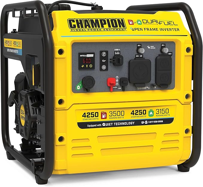 Champion Power Equipment 4250/3500w Dual Fuel Inverter Generator Surge Watts 4250 Rated Watts 3500 Voltage 120 Model# 200977