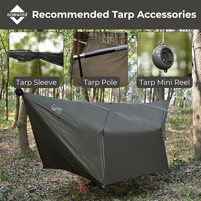 onewind 12×10 ft Hammock Tarp Ultralight Versatile Camping Tarp Lightweight Waterproof Silnylon Hammock Rain Fly with Doors Easy to Setup with Stuff Sack Tent Stakes Dark Grey