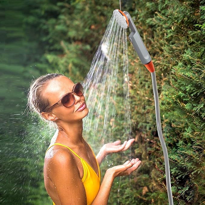 Ivation Portable Camping Shower | Compact Handheld &amp Hands-Free Rechargeable Outdoor Shower Head &amp Cleaning System w/ 3.7V Pump 6-Ft Hose Bidet Head Removable Filter Multiuse Hook &amp US