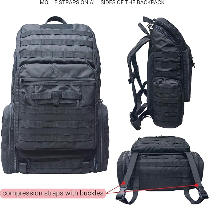 DERBY Tactical Medical Backpack 32L – EMT EMS Trauma Jump Bag with 3 Clear Pouches &amp Ampoule Organizer – Cordura 500D MOLLE First Responder Pack (Empty) – Made in Ukraine Black