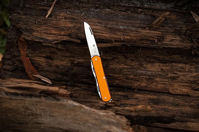 Fox Knives Vulpis FX-VP130-F4 Slipjoint Folding Knife 4-in-1 Multitool 2.17in Blade Bottle Opener Can Opener Flat Head Screwdriver Scissors - Compact Versatile Minimalist Pocket Knife (Orange)