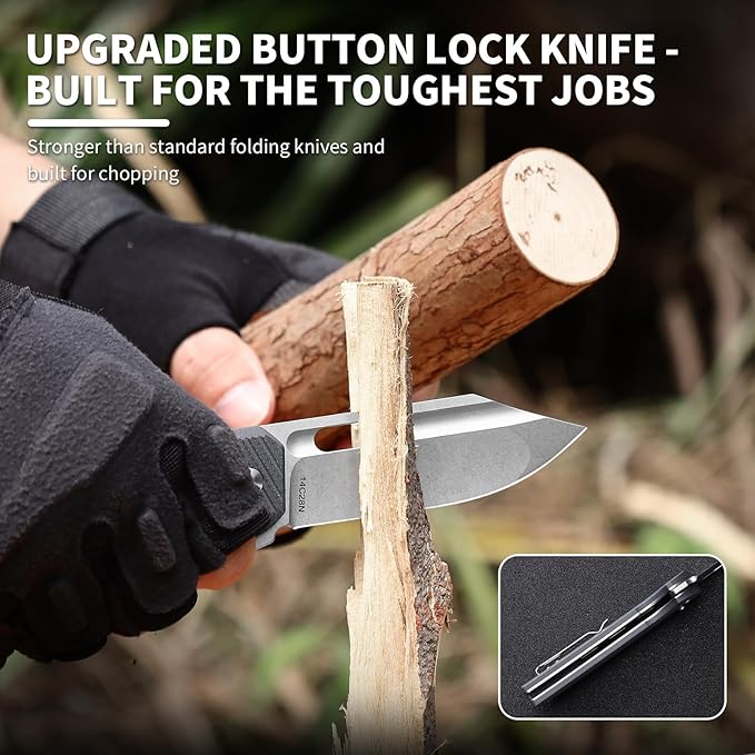 Large Pocket Knife for Men B-26 8.11 Tactical Folding Knife with 14C28N Blade G10 Handle Upgraded Reinforced Lock Includes Pocket Clip and Nylon Sheath for Camping Survival
