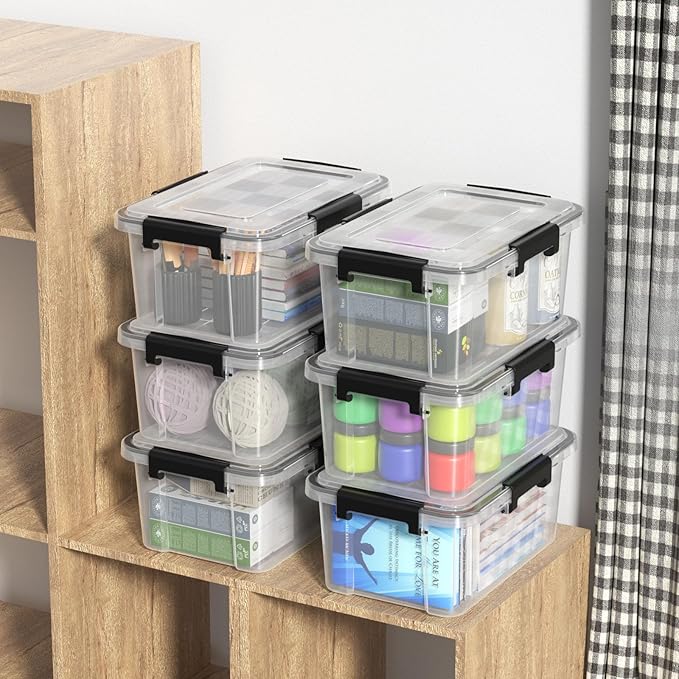 6 Packs 12 Quart WeatherPro Plastic Storage Bins with Lids Stackable Gasket Box with Tight Seal