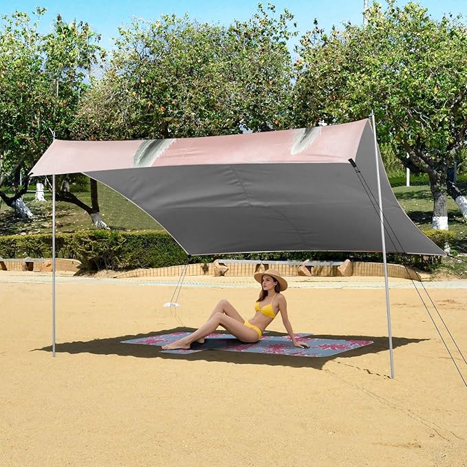 ALAZA Cute Llama with_Cactus on Pink Beach Tent Sun Shelter Portable Canopy Sunshade for Outdoor Camping Picnics Backyard Fun 10x9 ft