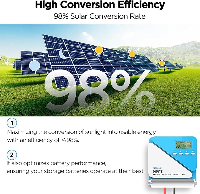 Bietrun 30A 12V/24V MPPT Solar Charge Controller with WiFi/Bluetooth APP Max Output 360W Max PV Input 100V Smart Protection for LiFePO4 SLD Gel FLD AGM Battery for Solar Off-Grid System