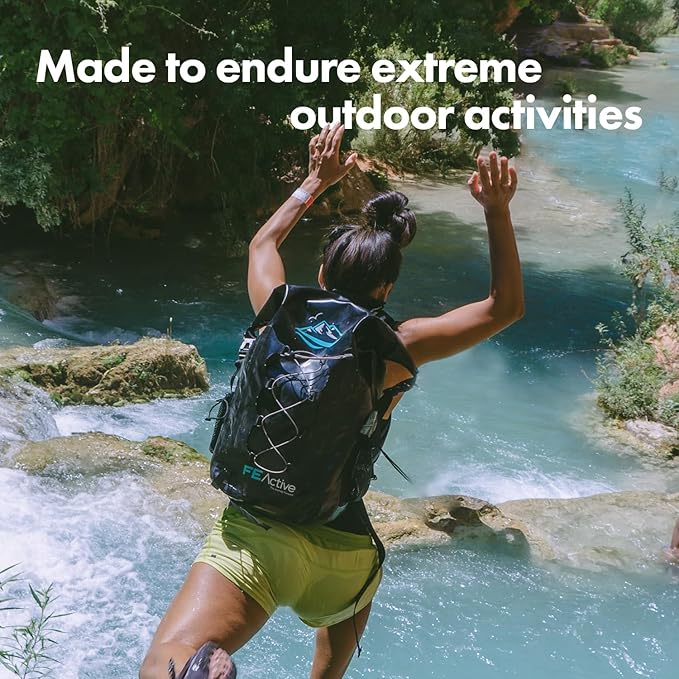 FE Active Dry Bag Waterproof Backpack - 30L Eco Friendly Bag for Men &amp Women for Fishing Travel Hiking Beach &amp Survival Gear. Storage for Camera &amp Camping Accessories | Designed in Cali